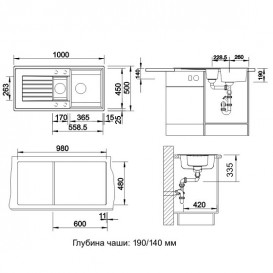Мойка для кухни Blanco Zia 6 S 1.5 чаши прямоугольная оборачиваемая черный 526021