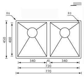 Мойка для кухни CM Filoquadra 77Х45 см Sottotop двойная нержавеющая сталь 11919