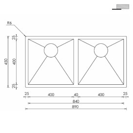 Мойка для кухни CM Filoquadra 89Х45 см Sottotop двойная нержавеющая сталь 1191В