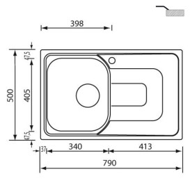 Мойка для кухни CM Pizzica 79Х50 см нержавеющая сталь 11341