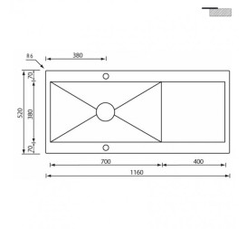 Мийка для кухні CM Revers 116Х52 см нержавіюча сталь 12989