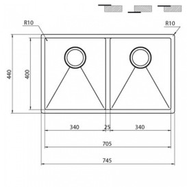 Мийка для кухні CM Zeffiro 74,5Х44 см подвійна нержавіюча сталь 12082