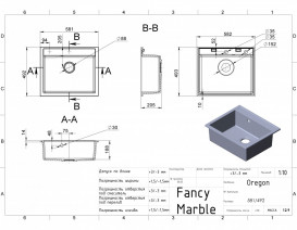 Мойка для кухни Fancy Marble Oregon 58,1х49,2 см литой мрамор серый 108060013