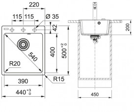 Мойка для кухни Franke Centro CNG 610-39 44х50 см Fragranite оникс 114.0630.403