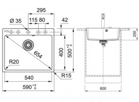 Мийка для кухні Franke Centro CNG 610-54 59х50 см Fragranite онікс 114.0630.411