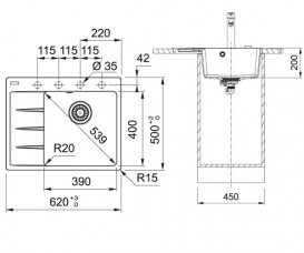 Мийка для кухні Franke Centro CNG 611-62 TL 62х50 см Fragranite бежевий 114.0630.451