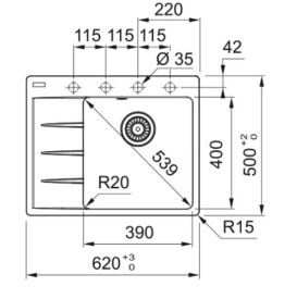 Мийка для кухні Franke Centro CNG 611-62 TL 62х50 см чаша зліва Fragranite сірий сланець 114.0716.712