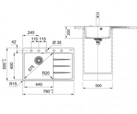 Мойка для кухни Franke Centro CNG 611-78 TL 78х50 см Fragranite черный матовый 114.0630.474