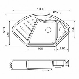Мийка для кухні Granado Barcelona врізна 100х57 см нанограніт black shine 1101