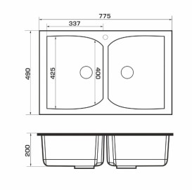 Мойка для кухни Granado Cordoba двойная 77,5х49 см наногранит графит 1209