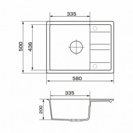 Мийка для кухні Granado Madrid врізна 58х50 см нанограніт black shine 1601