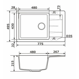 Мийка для кухні Granado Navia 77,5х49,5 см нанограніт ivory gr3804