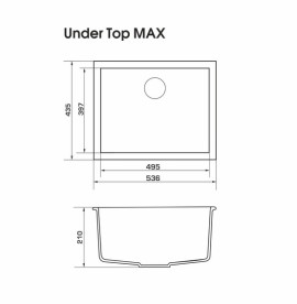 Мойка для кухни Granado Under top Max под столешницу 53,6х43,5 см наногранит графит 3009