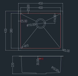 Мойка для кухни Granado Under top Mini под столешницу 45х43 см нержавеющая сталь S304 honeycomb GS08304H