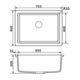 Мийка для кухні Granado Under top XL під стільницю 75,2х46 см нанограніт gris gr3708