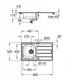 Мийка для кухні Grohe K200 86х50 см нержавіюча сталь матова 31552SD1