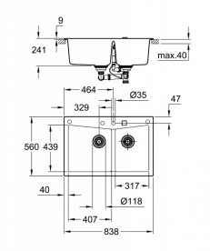 Мийка для кухні Grohe K700 83,8х55 см кварцовий композит чорний граніт 31657AP0