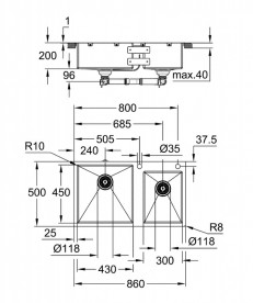 Мийка для кухні Grohe K700 86х50 см нержавіюча сталь 31855SD0