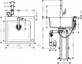 Мийка для кухні Hansgrohe C51 C51-F450-01 з одноважільним змішувачем і системою зливу з автоматичним управлінням графіт 43212000