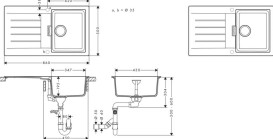 Мойка для кухни Hansgrohe S52 S520-F345 86х50 см крыло слева SilicaTec серый камень 43356290