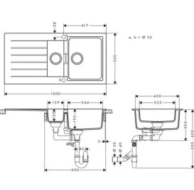 Мойка для кухни Hansgrohe S52 S520-F480 100х50 см крыло слева SilicaTec серый камень 43357290