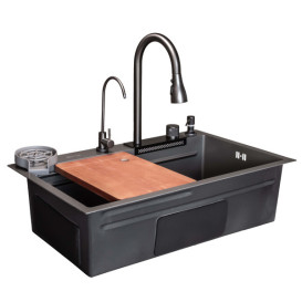 Мийка для кухні Insana Bakai 75х46 см з переливом нержавіюча сталь grey gun А0056980