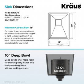 Мойка для кухни Kraus Pax 36,8х47 см под столшницу нержавеющая сталь KHU15