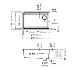 Мойка для кухни Kraus Bellucci 73,7х48,2 см под столешницу композитный гранит черный KGUW2-30MBL