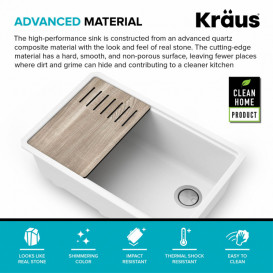 Мийка для кухні Kraus Bellucci 73,7х48,2 см під стільницю композитний граніт білий KGUW1-30WH