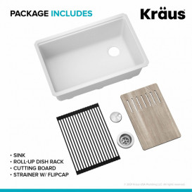 Мойка для кухни Kraus Bellucci 81,3х48,2 см под столешницу композитный гранит белый KGUW1-33WH