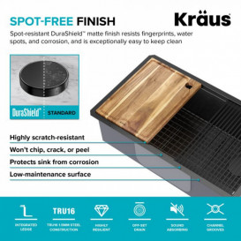 Мийка для кухні Kraus Kore 81,3х48,3 см під стільницю нержавіюча сталь сірий KWU110-32/PGM