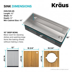 Мойка для кухни Kraus Kore 114,3х48,3 см под столешницу нержавеющая сталь KWU120-45