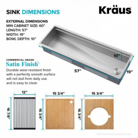 Мийка для кухні Kraus Kore 144,8х48,3 см під стільницю нержавіюча сталь KWU210-57
