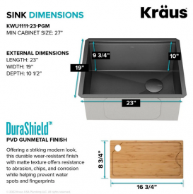 Мийка для кухні Kraus Kore 58,42х48,26 см нижнього монтажу нержавіюча сталь чорний KWU1111-23-PGM