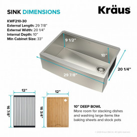 Мойка для кухни Kraus Kore 75,9х49,6 см с передним фартуком нижнего монтажа нержавеющая сталь KWF210-30