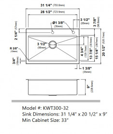Мийка для кухні Kraus Kore 79,4х52,1 см нержавіюча сталь KWT300-32
