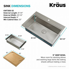 Мийка для кухні Kraus Kore 79,4х52,1 см нержавіюча сталь KWT300-32