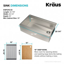 Мойка для кухни Kraus Kore 83,5х51,4 см с передним фартуком нижнего монтажа нержавеющая сталь KWF210-33