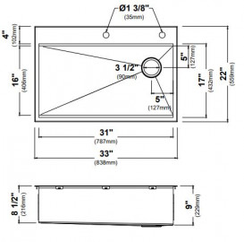 Мийка для кухні Kraus Kore 83,8 х55, 9 см нержавіюча сталь сірий KWT310-33/PGM