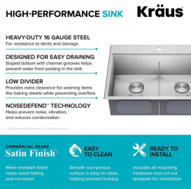 Мийка для кухні Kraus Kore подвійна 76,2х55,9 см нержавіюча сталь KWT302-30