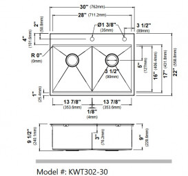 Мийка для кухні Kraus Kore подвійна 76,2х55,9 см нержавіюча сталь KWT302-30