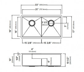 Мийка для кухні Kraus Kore подвійна 83,8х48,3 см під стільницю нержавіюча сталь KWU112-33