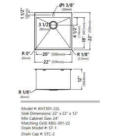 Мойка для кухни Kraus Standart Pro 55,9х55,9 см нержавеющая сталь KHT301-22L