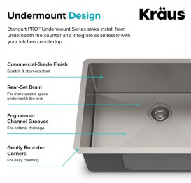 Мойка для кухни Kraus Standart Pro под столешницу 66х45,7 см нержавеющая сталь KHU100-26