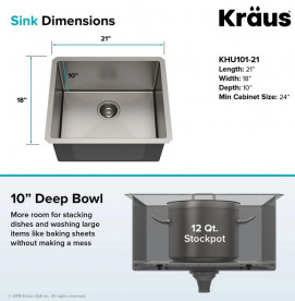 Мойка для кухни Kraus Standart Pro под столешницу 53,3х45,7 см нержавеющая сталь KHU101-21