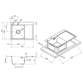 Мойка для кухни Kroner KRP Geburstet-6350LHM 63х50 см крыло справа нержавеющая сталь CV031320