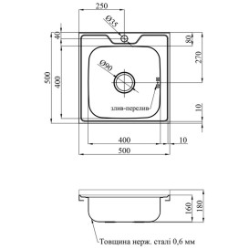 Мийка для кухні Kroner KRP Polierte-505006160 50х50 см нержавіюча сталь CV022816