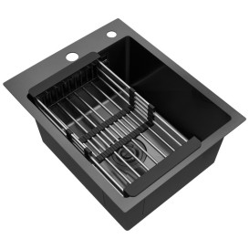 Мийка для кухні Kroner KRP Schwarze-4050HM 40х50 см з дозатором та сушаркою нержавіюча сталь чорний PVD CV035374