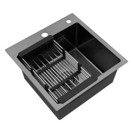 Мойка для кухни Kroner KRP Schwarze-4545HM 45х45 см с дозатором и сушилкой нержавеющая сталь черный PVD CV033856