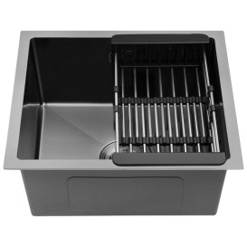 Мойка для кухни Kroner KRP Schwarze-4843HM 48х43 см с сушилкой нержавеющая сталь черный PVD CV022792